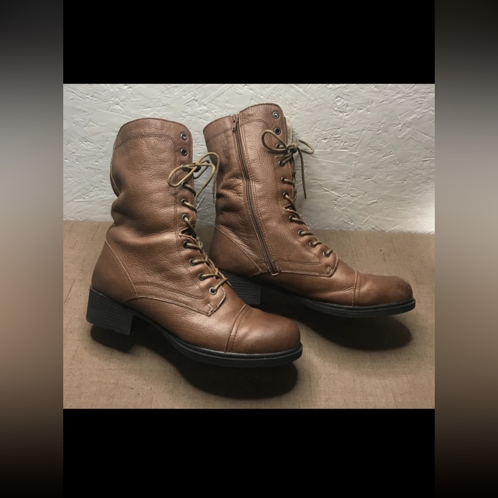 Cougar Nooch Women's Boots Brown Leather Lace Up Zip Faux Fur Lined Size 11M